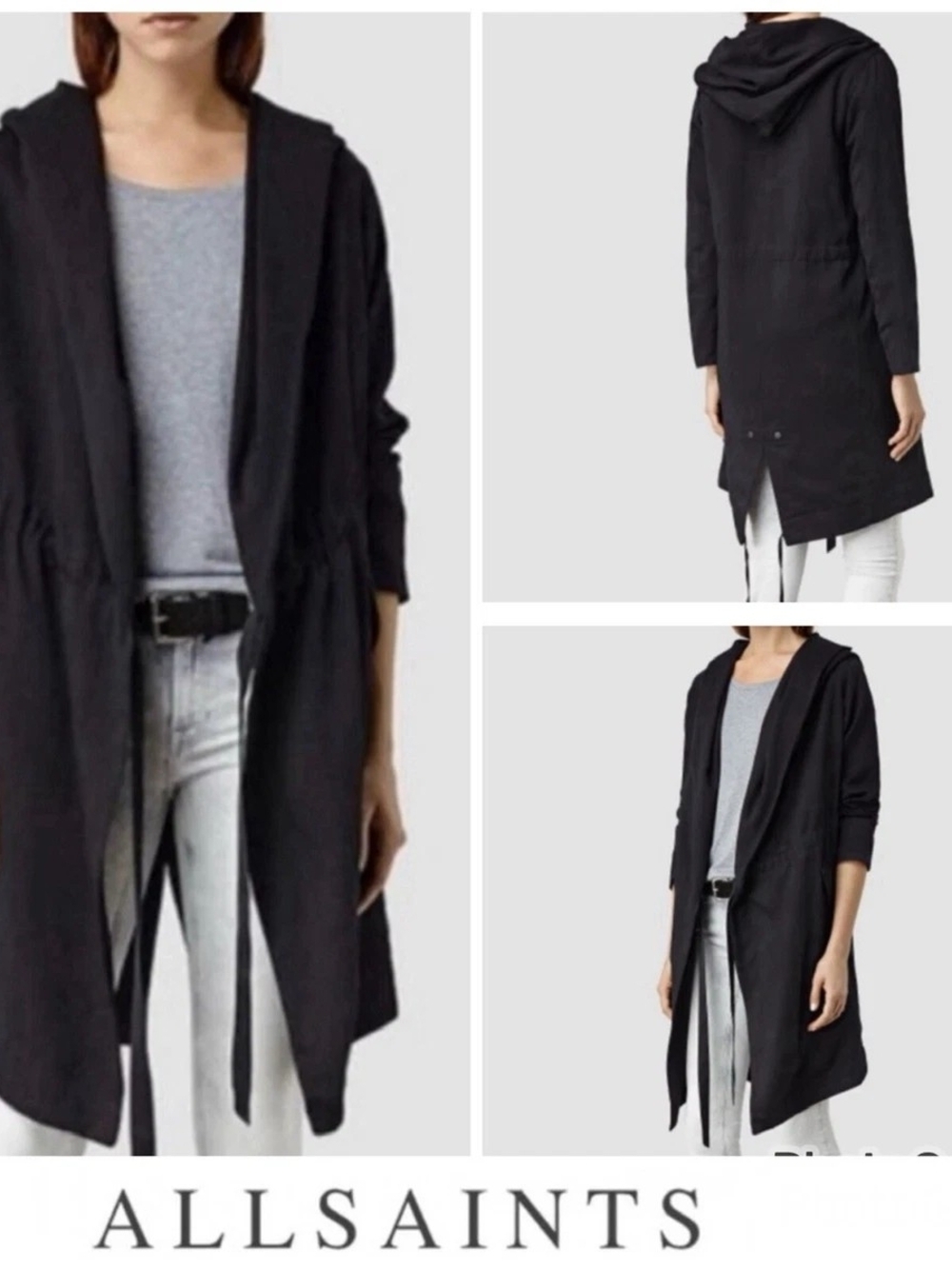 AllSaints Black Hooded Longline Jacket
